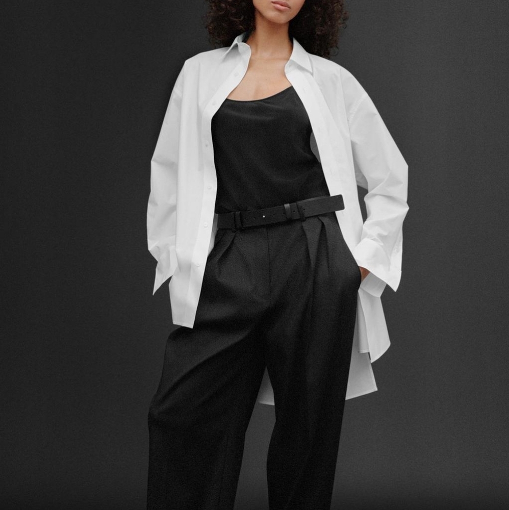 Zara White Extra Long Poplin Button Down Shirt 50TH Anniversary Size Medium